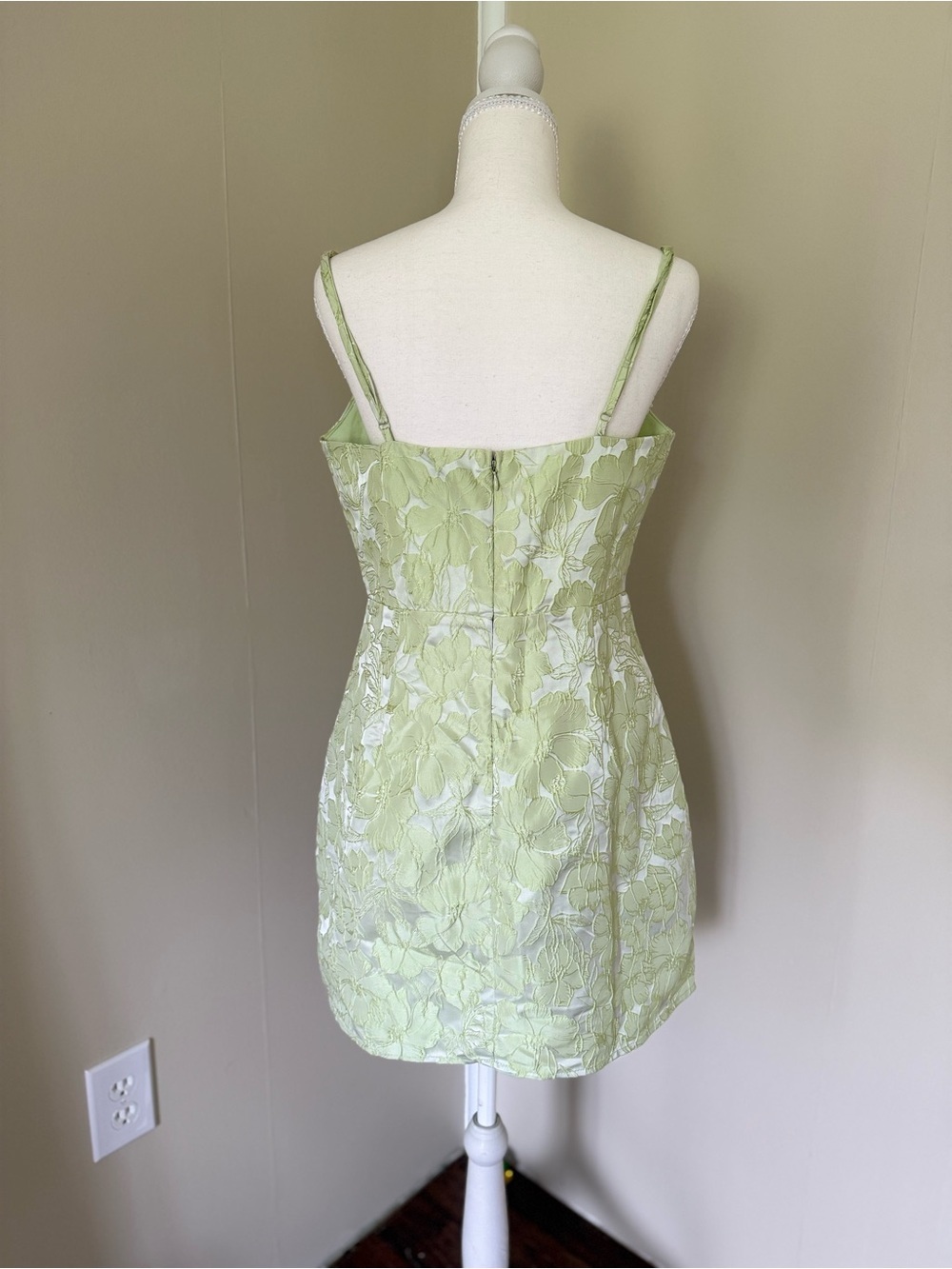 Lulu's Floral Goals Light Green Floral Jacquard Sleeveless Mini Dress Garden - Picture 7 of 8